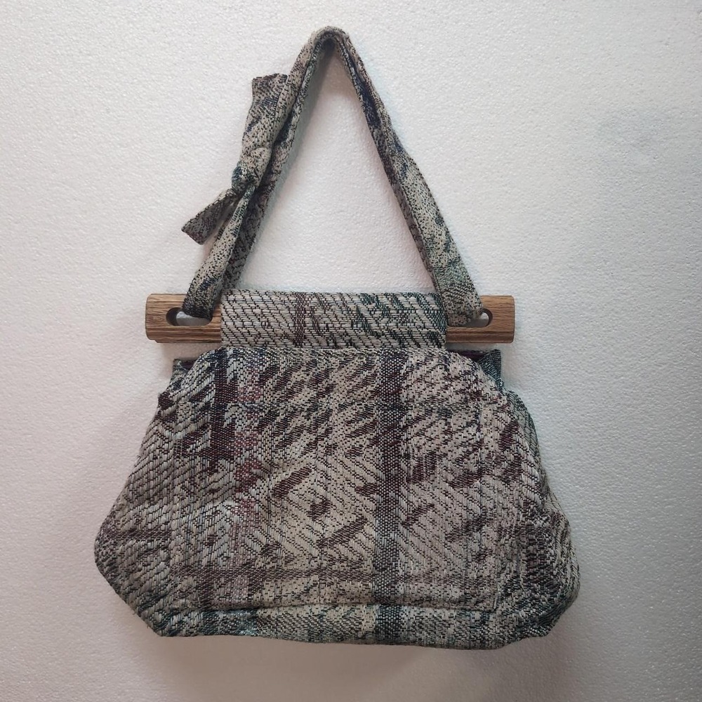 Womens Unbranded Multi Geometric Woven Handbag Large Excellent Wood Handle Bag